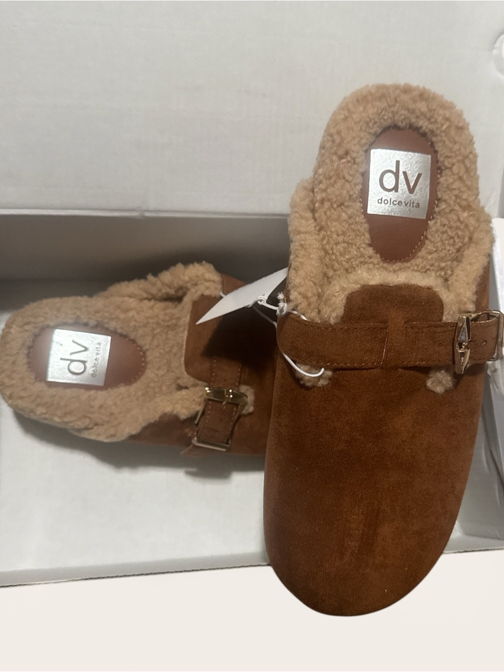 NWT Dolce Vita Tan Suede Shearling-Lined Clogs WSZ 7